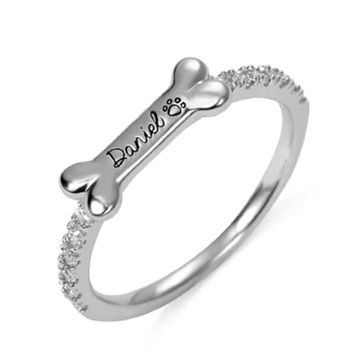 Custom Pet's Name Finger Rings for Women and Girls - Personalized Names and Paw Jewelry Gift Set With Box