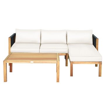 Goplus Costway 3PCS Patio Acacia Wood Sofa Furniture Set with Armrest, Thick Cushion W/Nylon Rope 