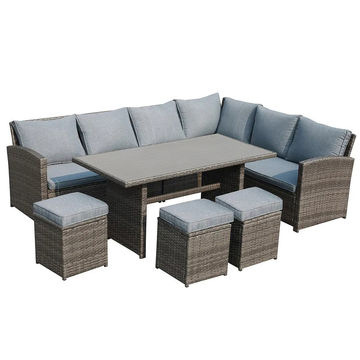 JARDINA 7 Piece Outdoor Dining Set Wicker Patio Sectional Set with Dining Table