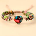 Natural Stone Heart Charm Macrame Bracelets: Jasper Friendship Wrist Wrap Jewelry