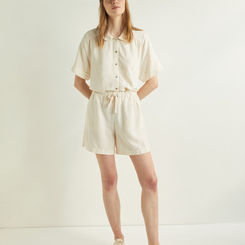 100% LINEN FLOWY SHORTS NATURAL