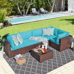 JARDINA 6 Patio Outdoor Sectional Set Wicker Furniture Set with Coffee Table