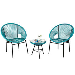 Goplus Patiojoy 3PCS Patio Acapulco Furniture Bistro Set Plastic Rope Glass Table