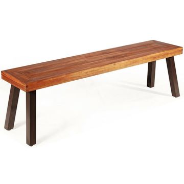 Goplus Patio Acacia Wood Dining Bench Seat with Rustic Steel Legs for Outdoor Indoor