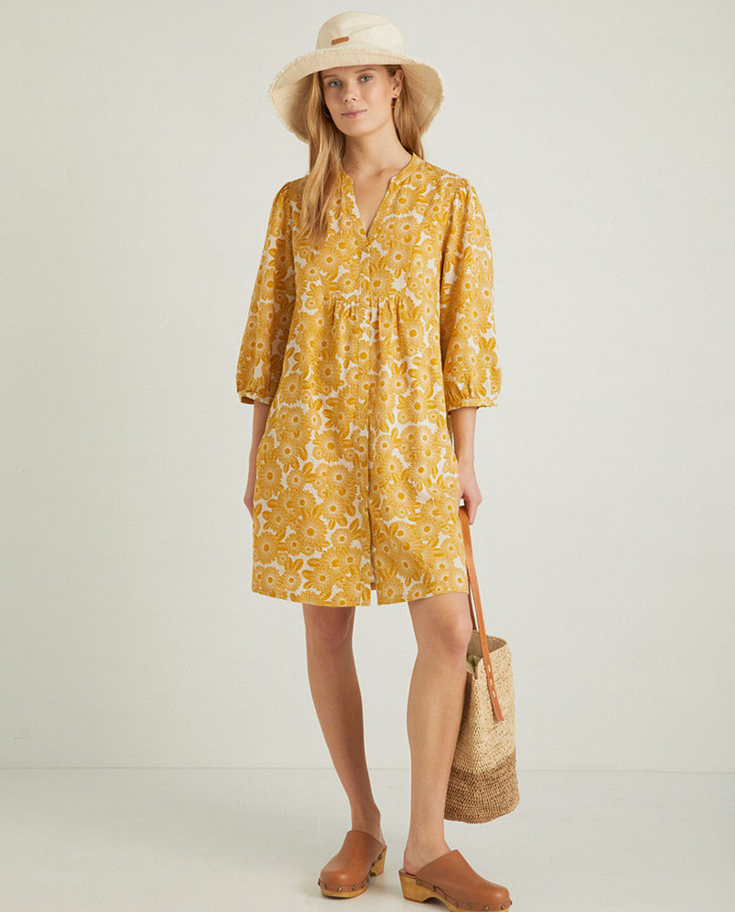 FLORAL-PRINT CAFTAN DRESS YELLOW