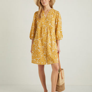 FLORAL-PRINT CAFTAN DRESS YELLOW