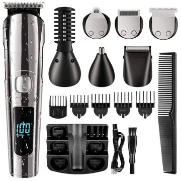 SANQ Men's Beard Trimmer Cordless Hair Clipper Waterproof Body Nose Ear Facial Cutting Shaver USB Rechargeable LED Display