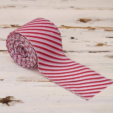 Christmas Stripe Ribbon Red and White Thread Garland Bow for DIY Craft Home Decoration - 1pc