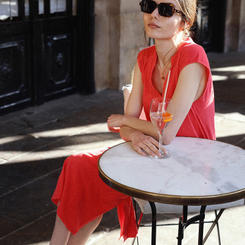 TWO-MATERIAL MIDI DRESS