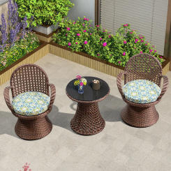 Rattan woven balcony table and chair combination rattan chair three piece set balcony small tea table courtyard coffee table and