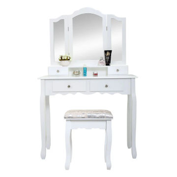 Nordic Vanity Table Set with 4 Drawers and Mirror Wooden Makeup Dresser With Stool Bedroom Furniture Cosmetic Storage Table