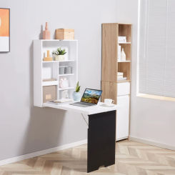 Foldable Desk with a Blackboard,stylish Wall Mounted Desk, Fold Out Convertible Floating Desk with Shelves,For Home Office
