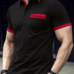 Spring and summer men's short-sleeved polo shirt casual sports T-shirt fake pocket design large size men's casual shirt