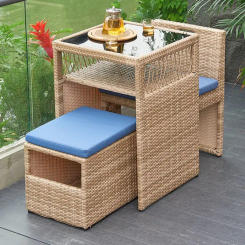 Garden rattan woven small tables chairs household patio courtyard leisure balcony 3pcs combination outdoor furniture set modern