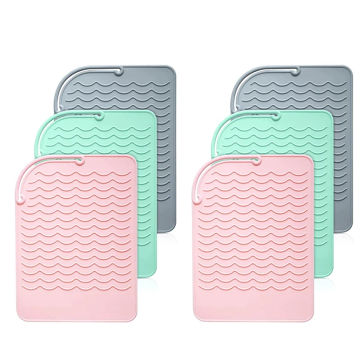 6 Piece Heat Resistant Mat TPR Gray & Pink & Green For Curling Irons, Hair Straightener, Flat Irons And Hair Styling Tools