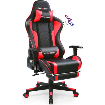 GTRACING Gaming Chair Footrest Speakers Video Game Chair Bluetooth Music Heavy Duty Ergonomic Computer Office Desk Chair Red