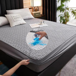 Waterproof Bed Sheet,Mattress Pad Protector Cover,Breathable Noiseless Quilting Process,Thicken Solid Color Modern Style