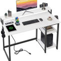 Computer Desk with USB Charging Port and Power Outlet, Reversible Small Desk with Monitor Stand and Storage Shelves