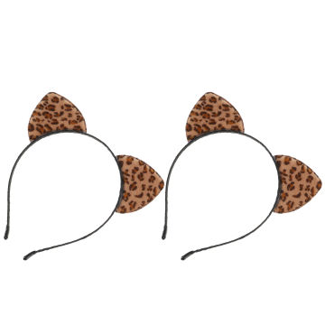 2pcs Cat Ear Headband Fluffy Hair Hoops Leopard Ear Headbands Lovely for Kids Wife Girlfriend Carnival Valentines Day Costume