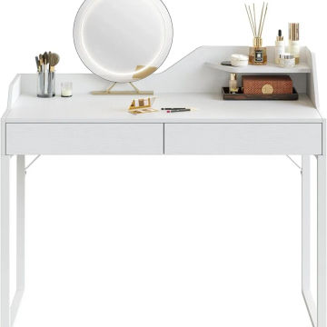 Vanity Desk with 2 Drawers, 40 Inch Computer Home Office Desk, Modern Makeup Dressing Desk, Study Work Table, White