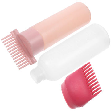 2 Pcs Hair Oil Care Bottle Dispenser Massage Brush Root Comb Applicator Dye Pink