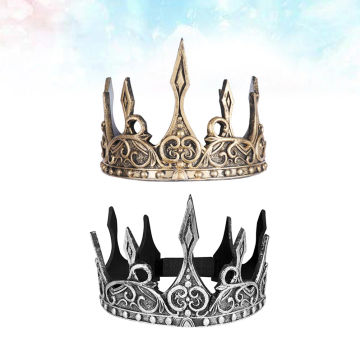 2pcs Royal Medieval Crown Headband PU Crown Mens Crown Cosplay Headdress Party Decor (Golden+Silver)