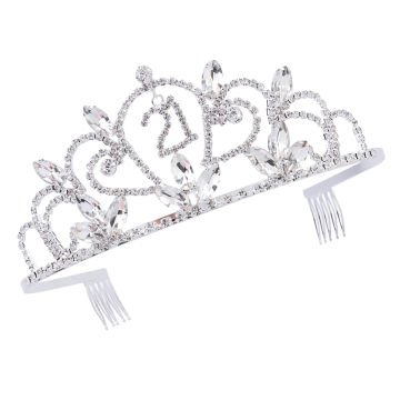 21 Th Number Design Birthday Crown Women Big Tiaras Crowns Rhinestone Headpiece