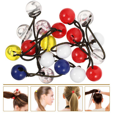 10 Pcs Ponytail Double Bead Head Rope Elastic Holders for Kids Cute Ball Hair Ties Ribbons Ropes Toddler