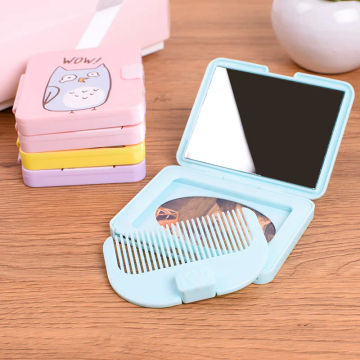 1 Pcs Portable Small Comb with Folding Mirror Compact Pocket Size Portable Travel Hair Brush Cosmetic Mirror Head Massager Relax