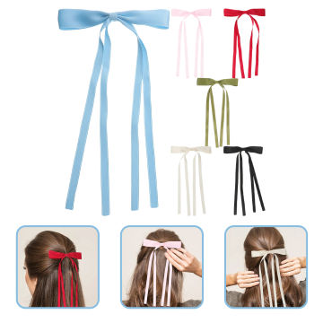 6pcs Bow Hair Clips Duckbilled Clips Long Tail Tassel Hair Clips Decorative Hair Barrettes