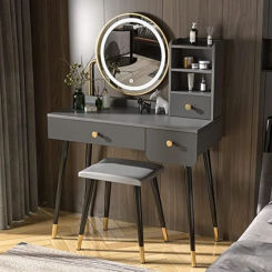 Vanity Desk,Make Vanity Set with Screen Dimming Mirror, 3 Color Lighting Modes, Dressing Table with 3 Sliding Drawers, Mod
