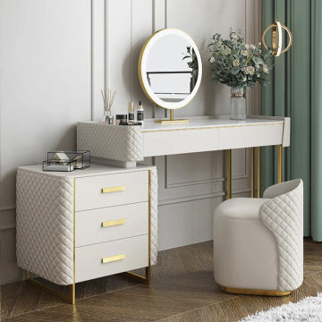 Makeup Vanity Set with LED Lighted Mirror, 5 Drawers, Modern Dressing Table Sintered Stone, Stool, For Bedroom, 47.24'', White