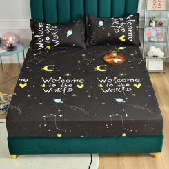 1pc 100%polyester printing fitted sheet Mattress set with four corners and elastic band bed sheet pillowcases need order
