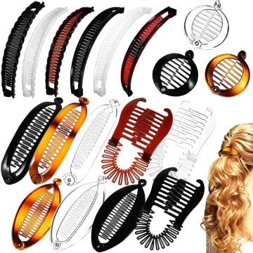 18 Pcs Classic Style Women's Hair Barrettes Vintage Banana Clip Plastic Clips For