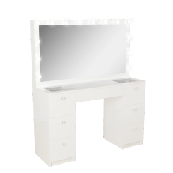 Modern Vanity Desk, White Finish, for Bedroom with Large Mirror and Multiple Drawers