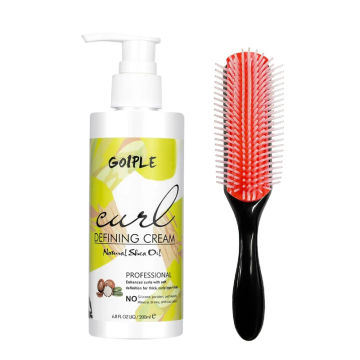 Goiple 200mL Curl Cream Enhancer Enhances Waves Care Styling Lotion for Curly Hair Curling Define Cream and 9 Row Denman Brush