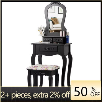 for Home Bedroom Contemporary Dressing Table Desk Dresser With Mirror Fan-Shaped Mirror & Cushioned Stool White Freight Free