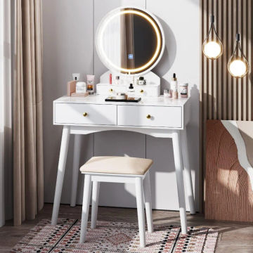 Furmax Vanity Desk Makeup Vanity Table with Lighted Mirror Vanity Set with Modern Desktop , 4 Storage Drawers, 3 Colors