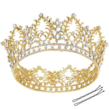 Golden Crown for Rhinestone Crown Bridal Tiara with Hair Clips Rhinestone Wedding Crown for