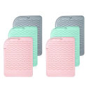 6 PCS Heat Resistant Mat TPR Gray & Pink & Green For Curling Irons, Hair Straightener, Flat Irons And Hair Styling Tools