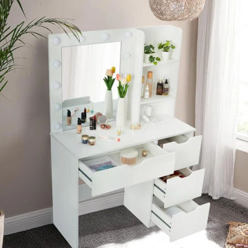 GaoMon Makeup Vanity with Charging Station, Vanity Desk with 12 Bulbs, Storage Shelf