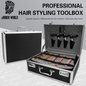Top Black Aluminum Hard Suitcase Barber Tool Salon Hairdressing Accessories With Password Atorage Case Carrying Travel Box