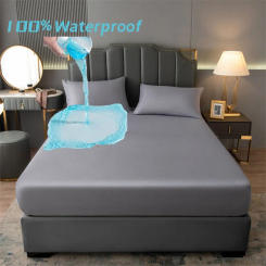 100% Waterproof Polyester Mattress Protector Cover With Elastic Band Solid Color Fitted Sheet Single Double Queen Size Bedsheets