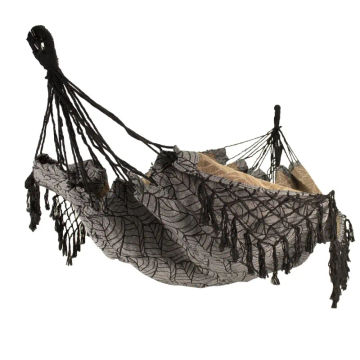 Jacquard Macramé Hammock - Black and Gray Leaf Print, Size 81