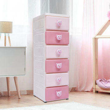 Plastic Cabinet 6 Drawers Storage Dresser Small Closet Vertical Dresser Organizer for Bedroom Hallway Entryway Pink