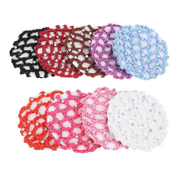 Crochet Hooks for Hair Hand Crocheted Net Bag Loaf Bread Women Girl Rhinestone Bun Cover