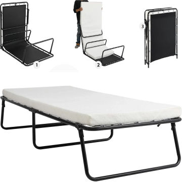 Folding Bed, Adult Guest Bed, Foldable, 80 x 190cm, with 7cm Thick Memory Foam Mattress, Single Bed, Portable Folding Bed
