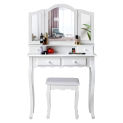 White Makeup Vanity Table with Stool and Mirrors Dressing Tables with 4 Drawers Makeup Bedroom Cabinets Storage Toiletries Table