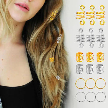 60Pcs Braids Cuffs Rings Gloss Hair Extension Headdress Anti-rust Silver Golden Color Dreadlock Beads Adjustable Cuffs for Daily