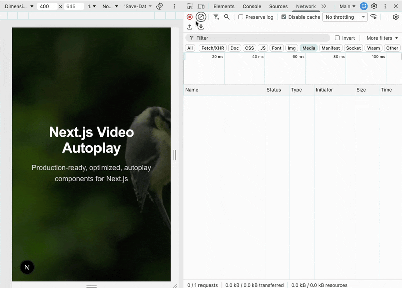 Mobile view showing video loading only when scrolled into view